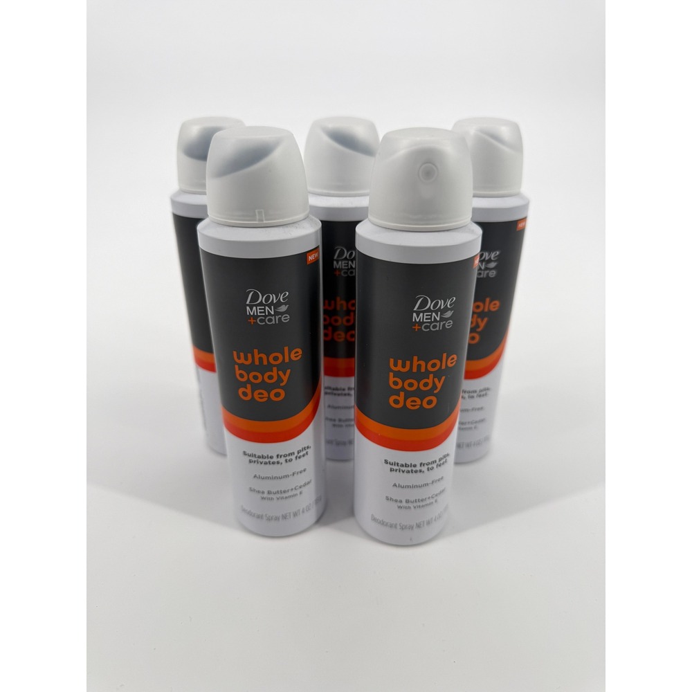 Dove Men+Care Whole Body Deo Shea Butter Cedar Aluminum Free Spray 4oz 5 Pack